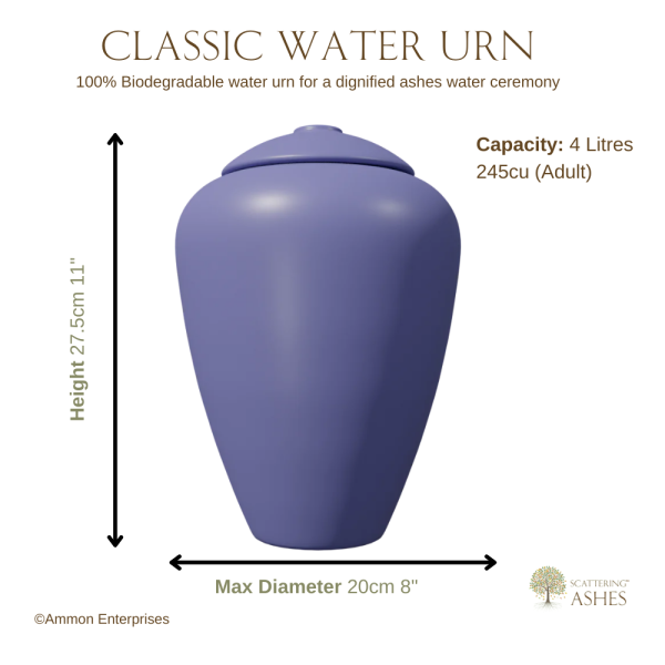 Biodegradable Water Urn - Classic Urn with dimensions